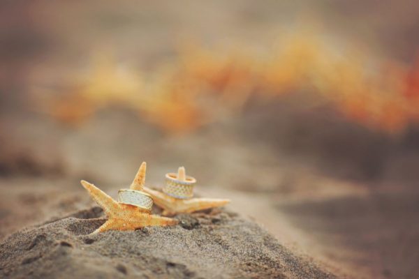 Wedding rings and starfish for a beach wedding
