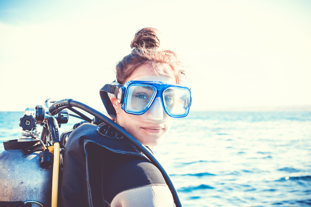 Photo of a woman ready to go scuba diving in North Carolina