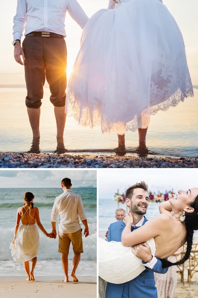 This couple with bowtie and wedding dress during an OBX Beach wedding