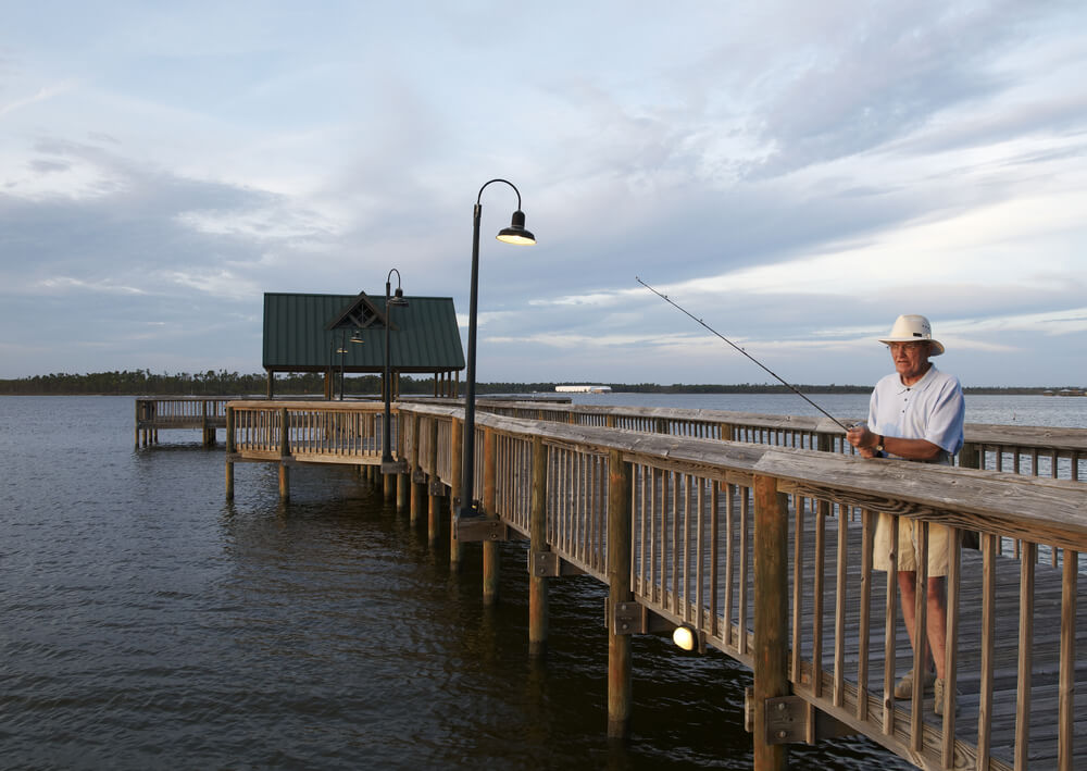 A man fishing from one of the piers in the Outer Banks.