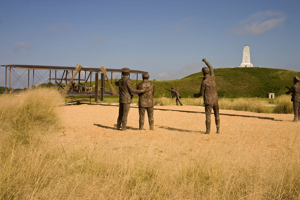 Statues at the Wright Brothers Memorial National Park, one of the numerous parks in the Outer Banks.