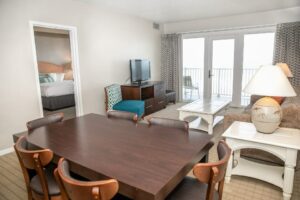 The view of an Outer Banks resort room to stay at on a family vacation.