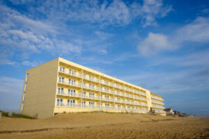 The exterior of a Kill Devil Hills resort found on one of the islands in the Outer Banks.